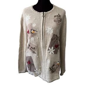 Croft & Barrow Winter Holiday Medium Women’s Sweater Birds Snowflakes Granny